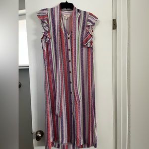 PERFECT Colorful Teacher Dress with Shoulder Ruffles & Removable Waist Tie Belt